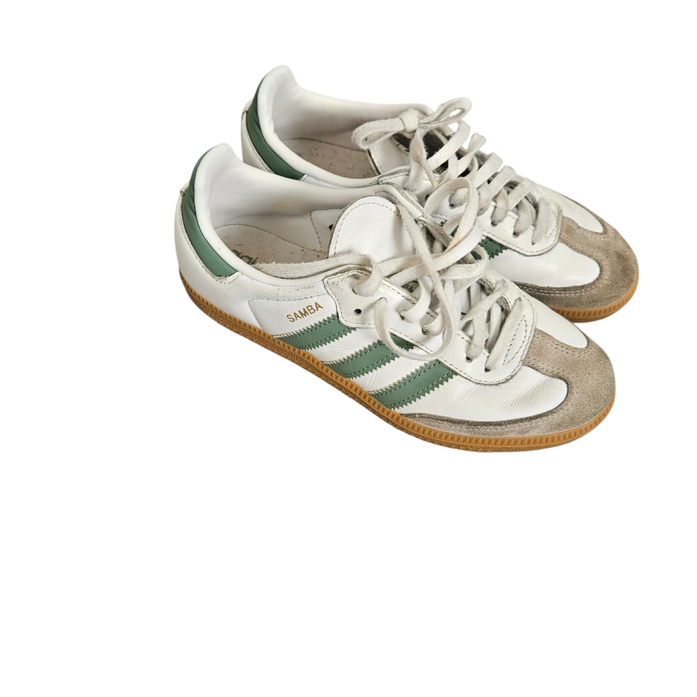 Adidas Samba White and Green Sneakers Size 3.5 Youth